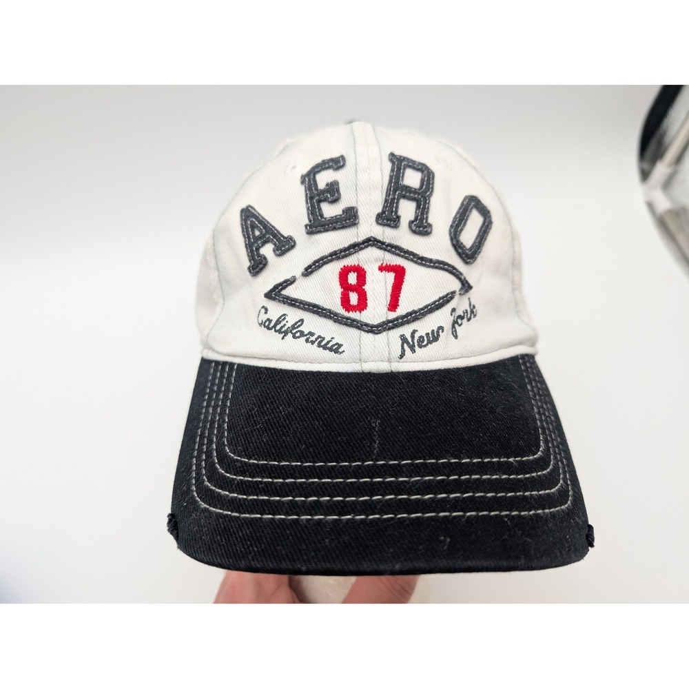 Aeropostale Aero 87 California New York Fitted Baseball Cap Hat White Black S/M
